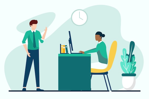 Man and woman in the office Workplace Vector illustration in flat style