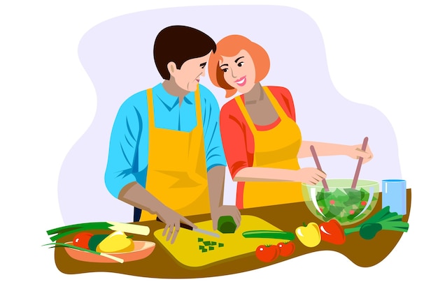 man and woman preparing food 