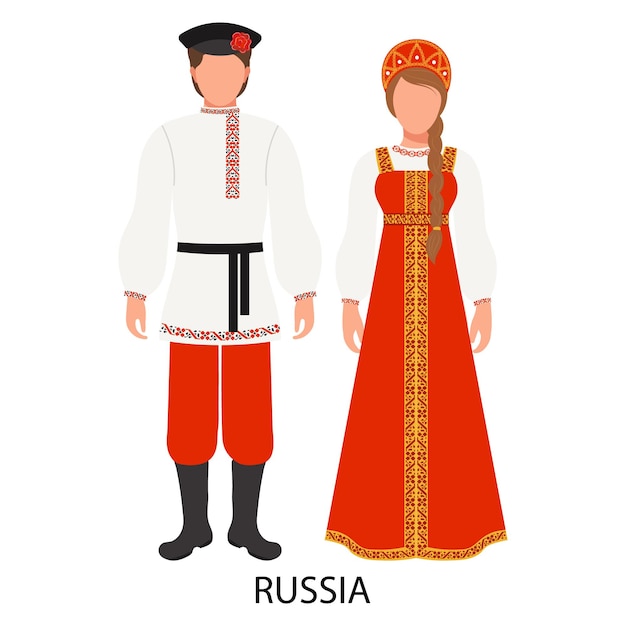 A man and a woman in Russian folk costumes Culture and traditions of Russia Illustration vector