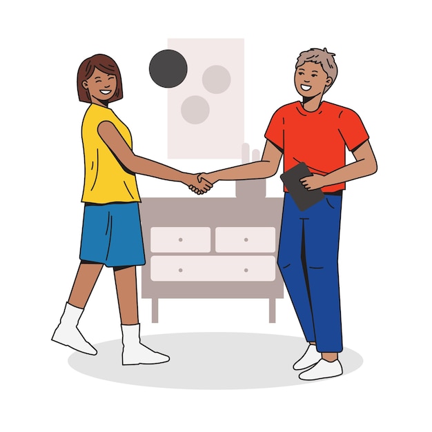 A man and a woman shaking hands introducing themselves