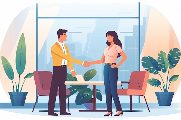 Man and Woman Shaking Hands in Office