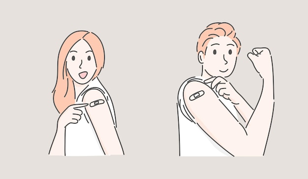 Man and woman showing Band-Aid