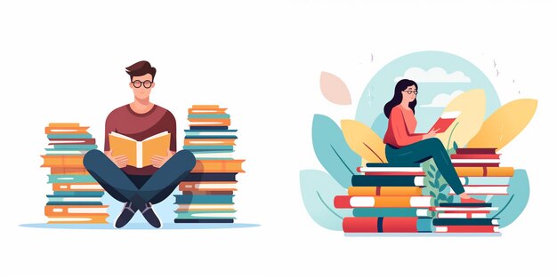 a man and a woman sit on a couch and read a book