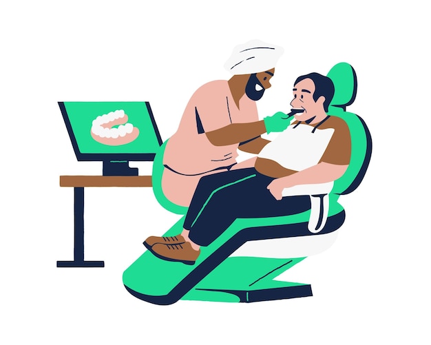 Man and woman sitting in a dental chair Dental office Flat vector illustration