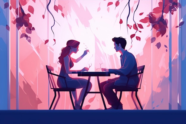 Man And Woman Sitting In Room Illustration