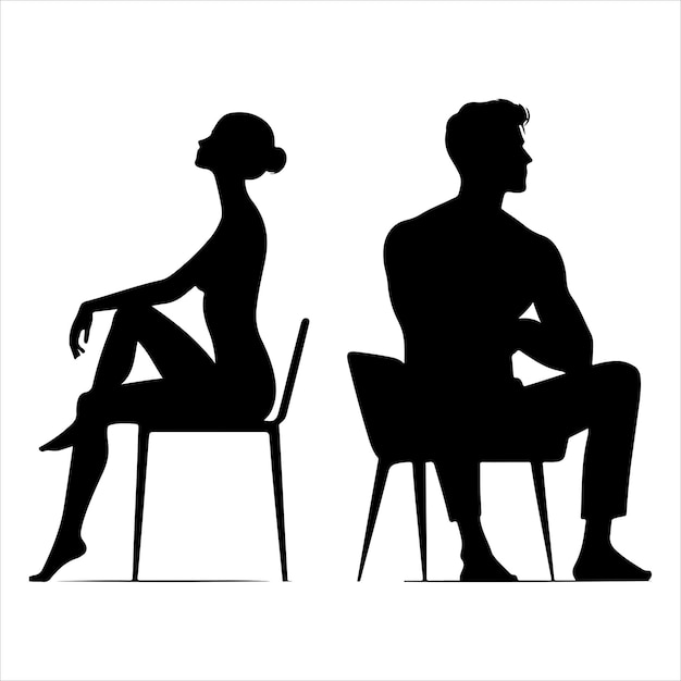 Vector man woman sitting silhouette vector on white background