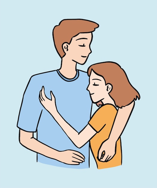 Man and Woman Sleeping and Hug Cute Illustration Hand Drawn