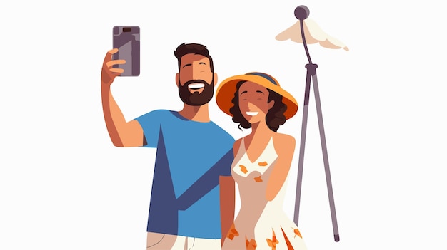 Vector a man and woman taking a selfie with a camera