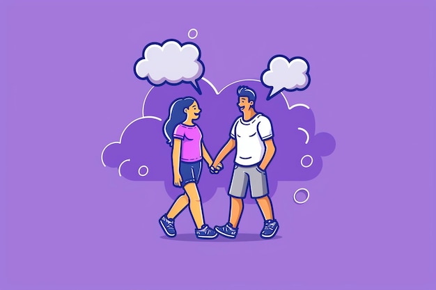 Man and Woman Walking Together with Speech