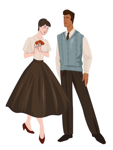 Man and woman wearing clothes of s fashion