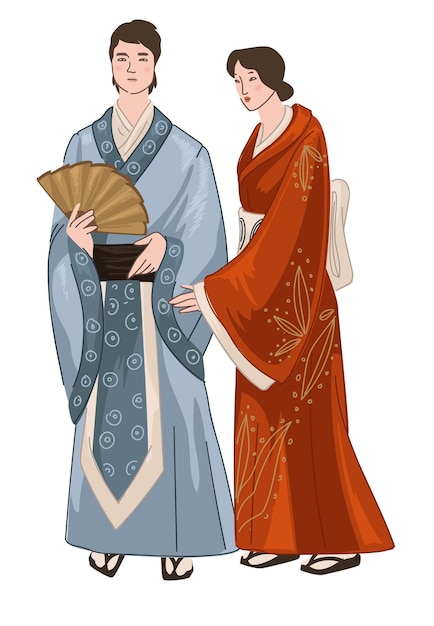 Man and woman wearing japanese kimono clothes