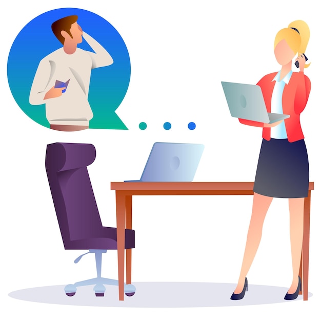 man and woman with client in hotline flat vector illustration