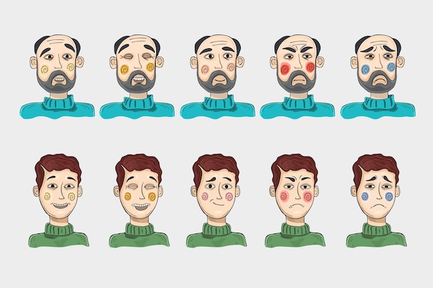 man and woman with different facial expressions set isolated vector illustration