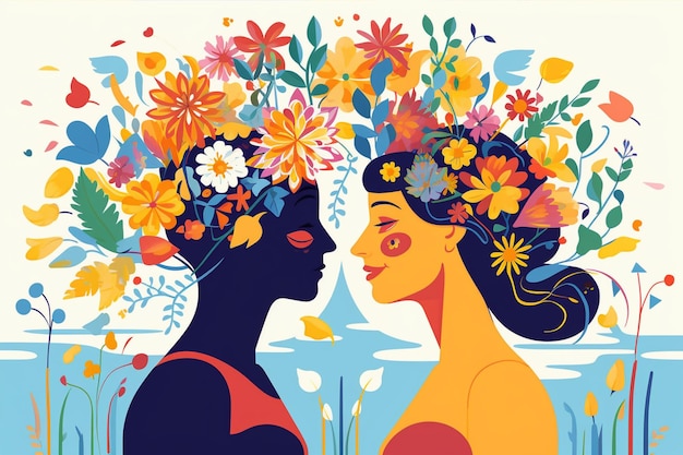 Man and Woman with Flowers in Heads