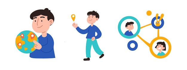 Man and woman with a map Vector illustration in flat style