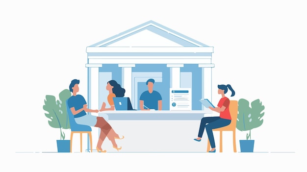 Vector man and woman working at bank concept