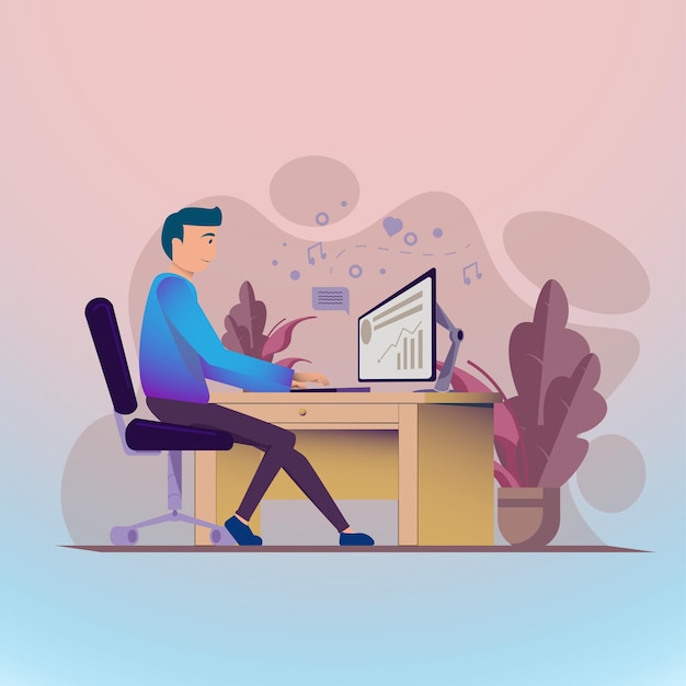 man working in flat design