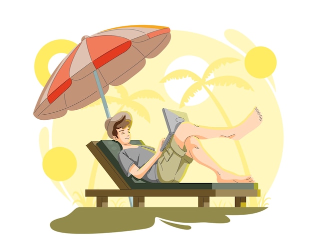 Man working remotely outdoor illustration