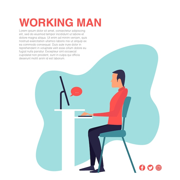 Man Working Vector Flat Design 