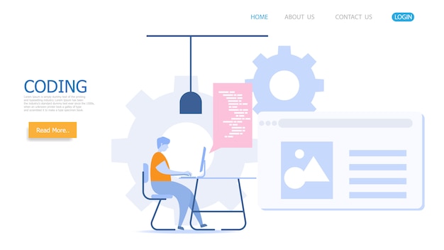 man working with coding vector landing page