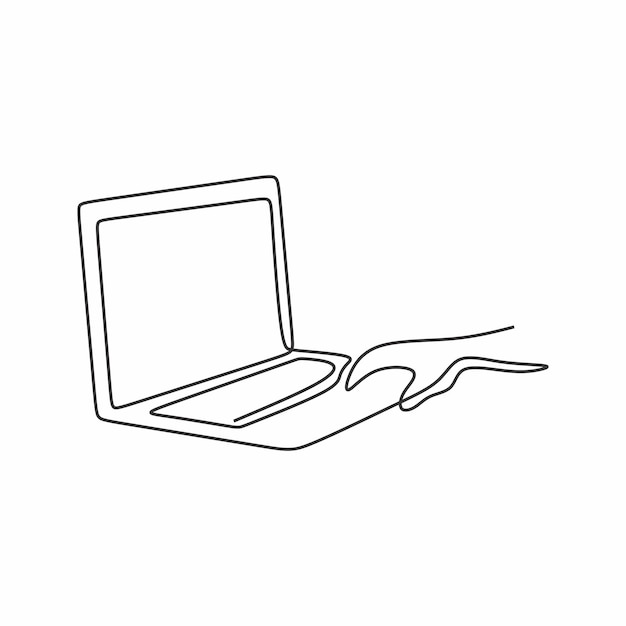 man working with laptop continuous drawing single line art