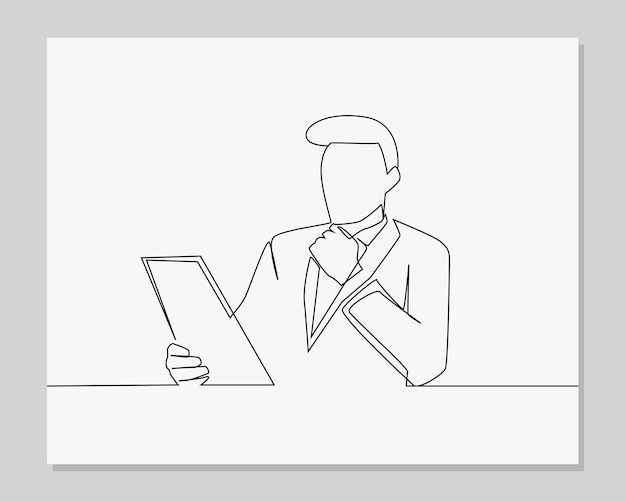 Man working with papers in hand continuous one line illustration