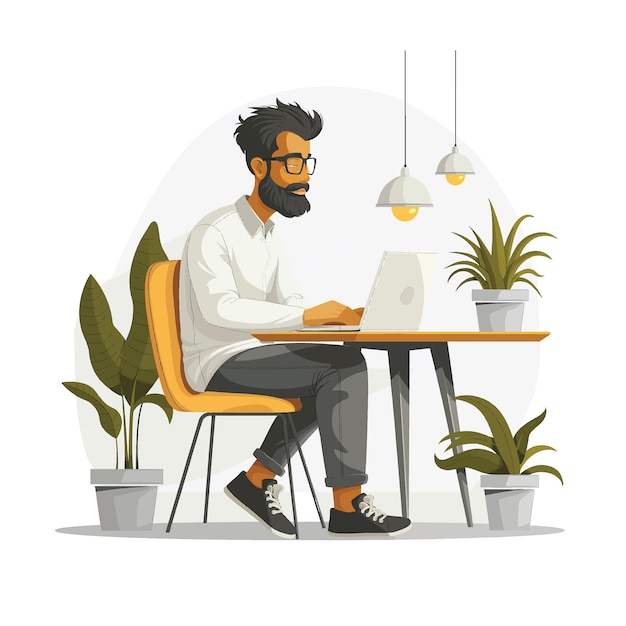 A man works in an office a flat illustration isolated on a white background a concept