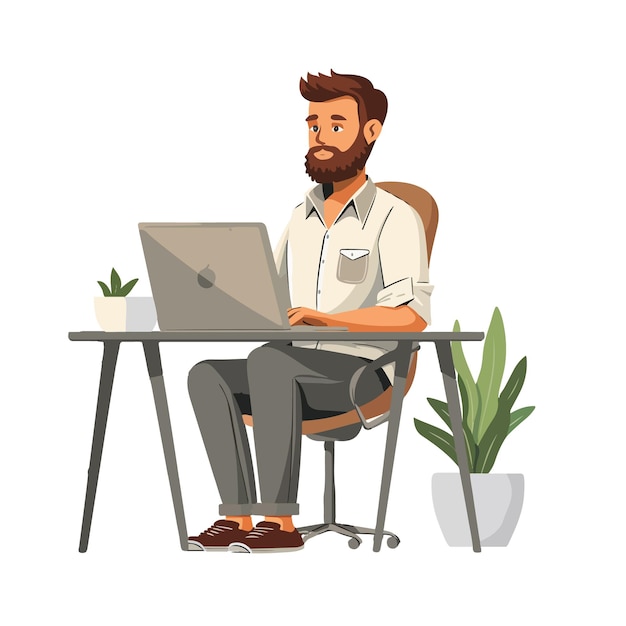 A man works in an office a flat illustration isolated on a white background a concept