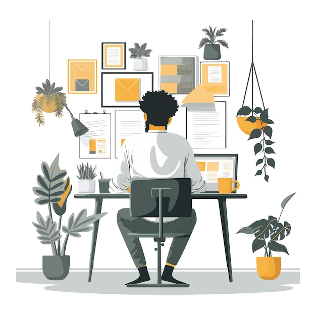 A man works in an office a flat illustration isolated on a white background a concept