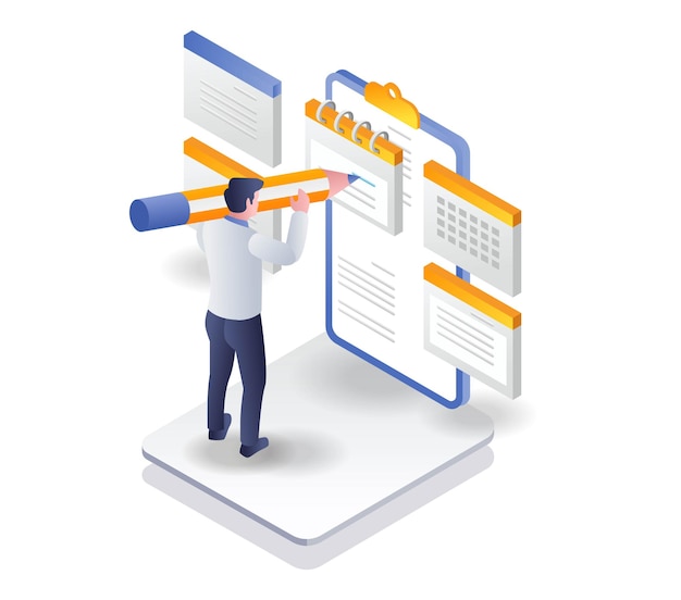 Man writing schedule plan in notepad