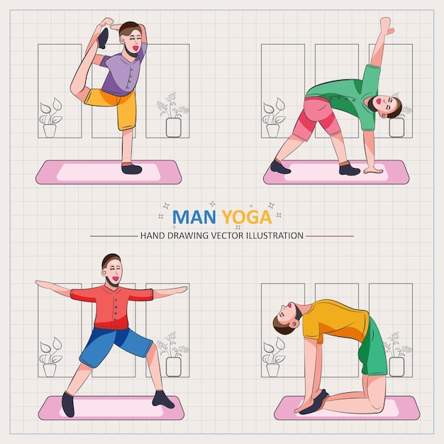 Man Yoga Hand Drawing Vector Illustration