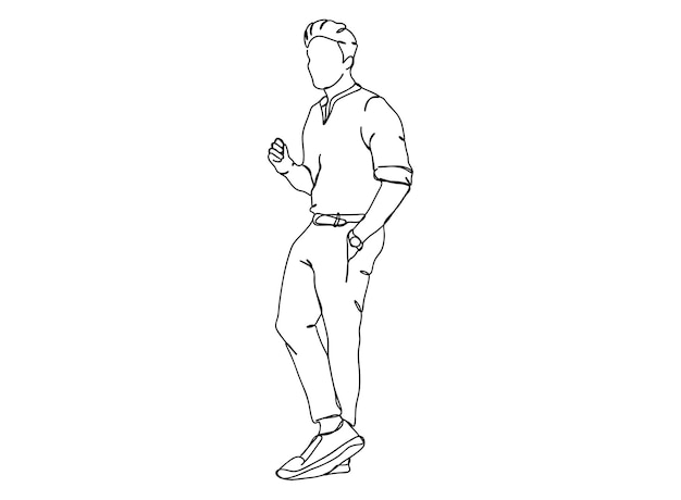 Man, young boy single-line art drawing continues line vector illustration