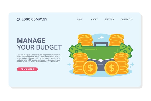 manage your budget banner web template and Landing Page