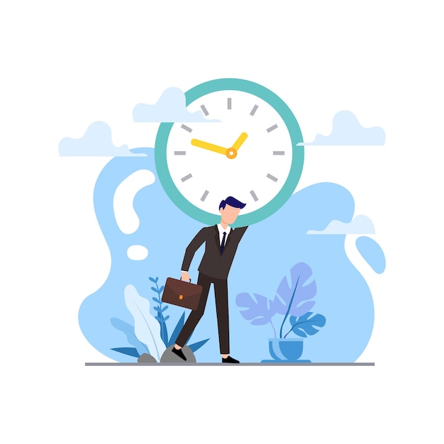 Management work and timer design flat illustration