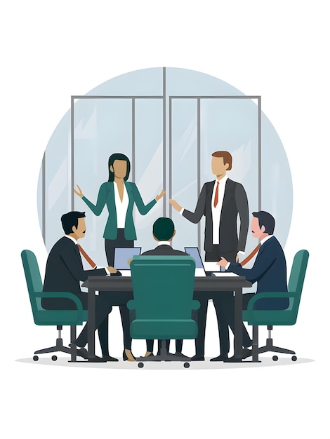 Manager Giving a Presentation to a Board of Directors in a Formal Boardroom Vector Illustration