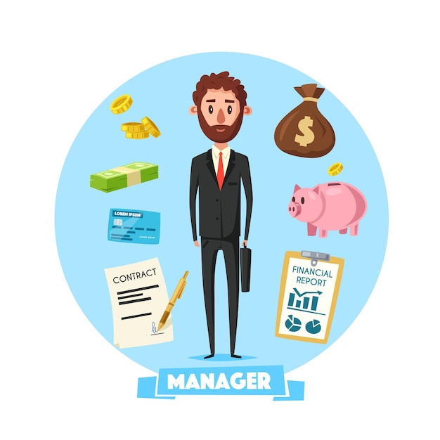 Manager man with vector office business items