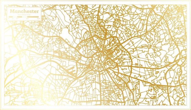 Manchester England City Map in Retro Style in Golden Color Outline Map