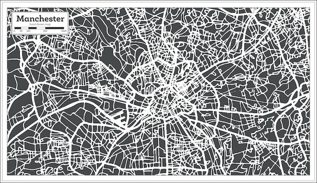 Manchester England City Map in Retro Style. Outline Map. Vector Illustration.