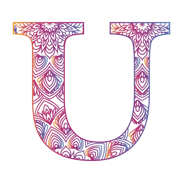 Mandala alphabet letter with colorful ornamental design gradient color alphabet