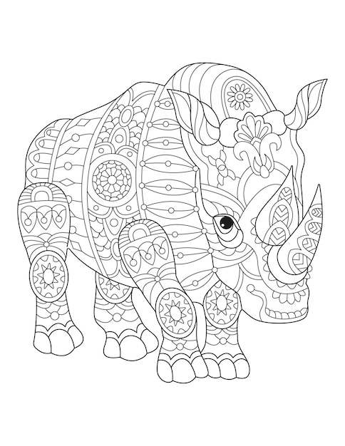 Mandala Animal Rhino Outline Drawing