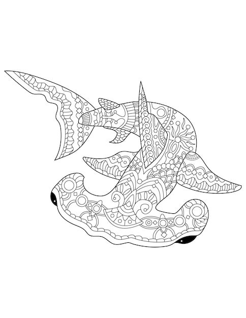 Mandala Animal Shark Outline Drawing