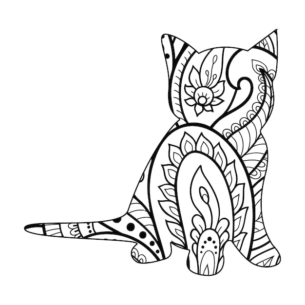 Mandala Cat Coloring Page For Kids