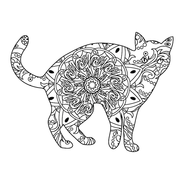 Mandala Cat Coloring Page For Kids