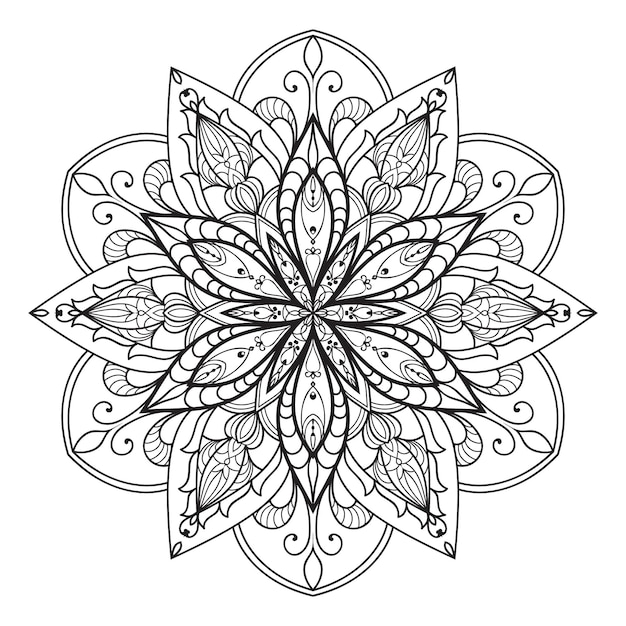 Vector mandala coloring book page for children and adults black and white flowers for drawing