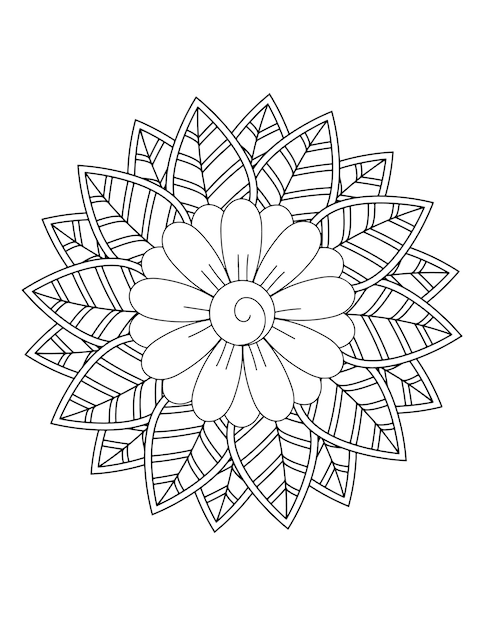 Mandala coloring design for beginners, Mehndi flower pattern for Henna drawing and tattoo.