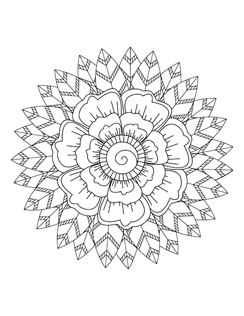 Mandala coloring design for beginners, Mehndi flower pattern for Henna drawing and tattoo.