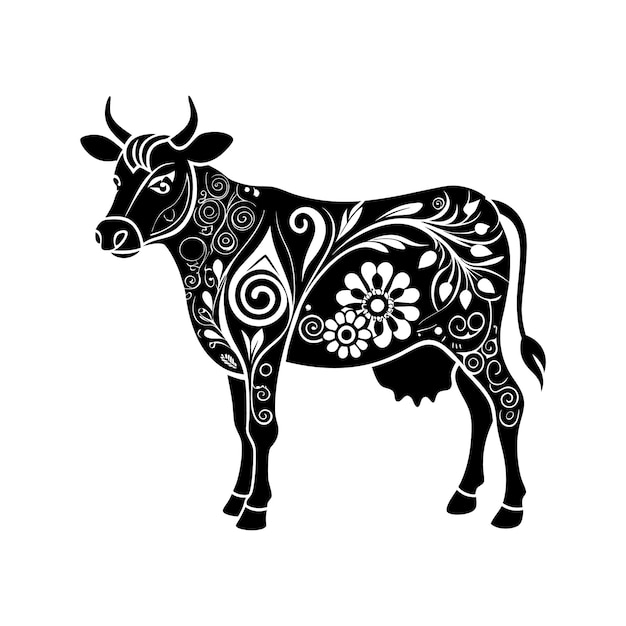 Mandala Cow coloring page vector Art silhouette design