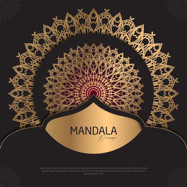 Mandala design round luxury design golden brush text