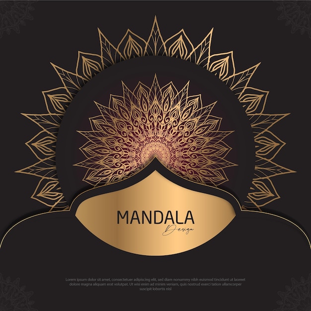 Mandala design round luxury design golden brush text