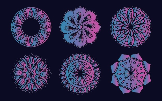 Vector mandala design set with vibrant gradient color